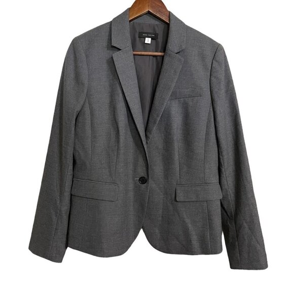 Ann Taylor Women's Gray Faux Pockets Single Button Career Blazer Size 8 - Picture 1 of 8